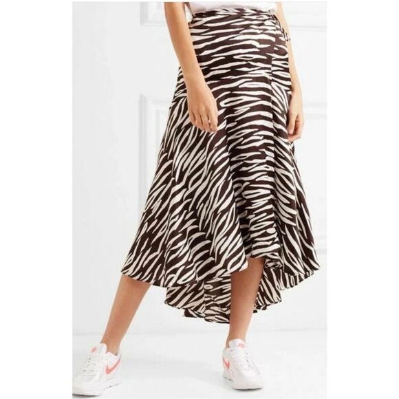 Ganni Zebra Print Silk Blend Wrap Skirt - Picture 2 of 12